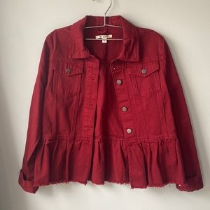 Red denim jacket